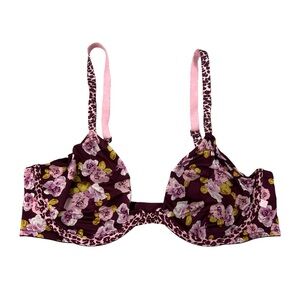 Victoria's Secret Floral Bra Unlined Demi Pink Leopard Size 36C
